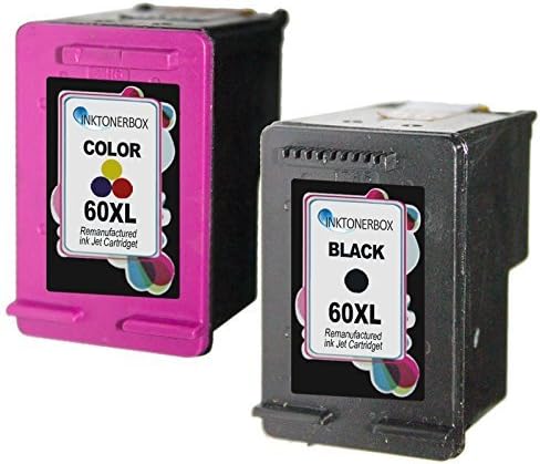 InkTonerBox HP 60XL D8J23FN CC640WN CC643WN (1 Black &amp; 1 Tri-Color 2 Pack ) Remanufactured Ink Cartridges Replacement Compatible With Deskjet D1660 D1663 F2400 F2420 Photosmart C4640 C4650 With Ink Level Display Indicator