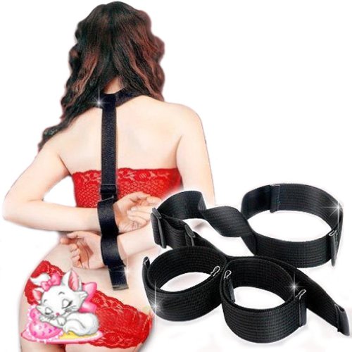 Uhome SM BDSM Bondage Black Adjustable Collar & Handcuffs Neck To Wrist Restraints Sub Dom Ideal for beginners Flirting Sex Toys