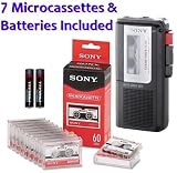 Sony M-470 Slim & Portable Pocket Size Clear Voice 2 Speed Microcassette Voice Recorder + 7 MC-60 60 minute Microcassettes & Batteries