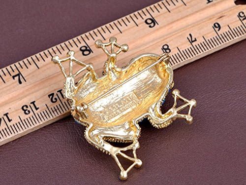 Sapphire Crystal & Bead Embedded Golden Frog Toad Costume Jewelry Pin Brooch