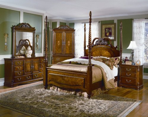 Home Elegance 5 Piece Classic Meditterranean Bedroom Set Featuring TV Armoire Warm Cherry finish 136 