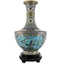 Collectible Vintage Pre-Owned Stunning Large Aqua, Tan and Pink Cloisonne Vase with Flowers and Red Birds; 12-1/4 inches tall and 7-3/4 inches wide