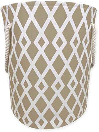 Diamond Print Canvas Fabric Hamper in Tan/White