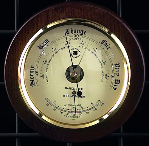 Brass Barometer/Themometer on Cherry Wood Weather Station