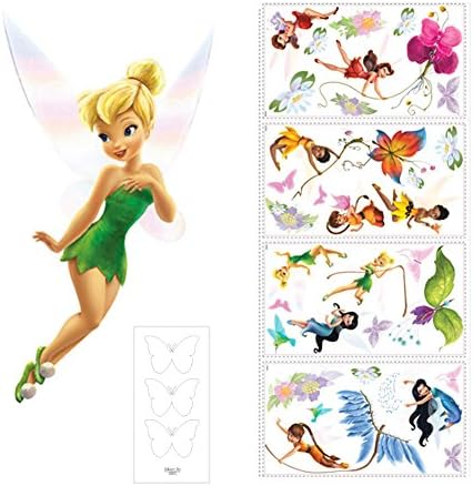 Disney Tinkerbell Giant Wall Decal w/Personalization Fairies Wall Stickers and Mini Butterflies Bundle