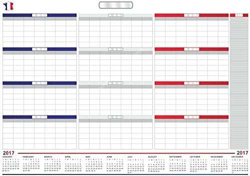 FRANCE 2017 CALENDAR Extra Large 33" x 55" Dry & Wet Erasable Undated Yearly Planner with Months Listed. 140x100CM (FRANCE)
