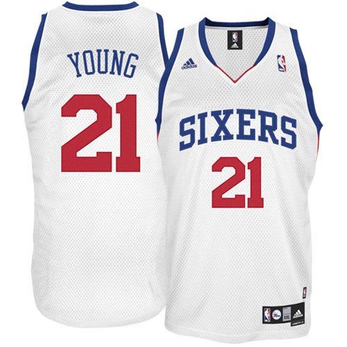 adidas Philadelphia 76ers #21 Thaddeus Young Youth White Swingman Basketball Jersey (Medium)