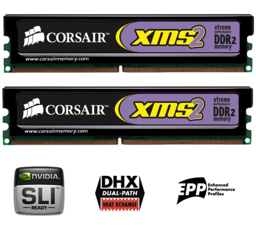 CORSAIR XMS2 2GB ( 2 X 1GB ) PC2-6400 800MHz 240-pin DDR2 CL5 Dual Channel Desktop Memory Kit - TWIN2X2048-6400