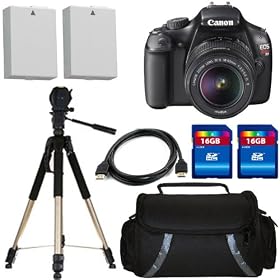 Canon T3 12.2 MP CMOS Digital SLR Camera with 18-55mm IS II Lens and EOS HD Movie Mode (Black) + Canon LP-E10 Equivalent Replacement Battery (2Pcs) + 16GB SDHC Memory (2Pcs)+ Deluxe Case + Aluminum Tripod + HDMI Cable