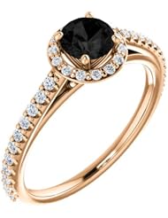14K Rose Gold Round Cut Black and White Diamond Halo-Style Ring -- LIFETIME WARRANTY