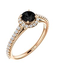 18K Rose Gold Round Cut Black and White Diamond Halo-Style Ring -- LIFETIME WARRANTY