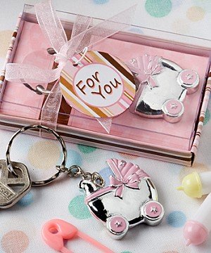 6 Pink Baby Buggy Key Ring Favours Picture