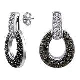 14k White Gold Black and White Diamond Oval Dangle Earrings (1 1/4 cttw, H-I Color, I2-I3 Clarity)