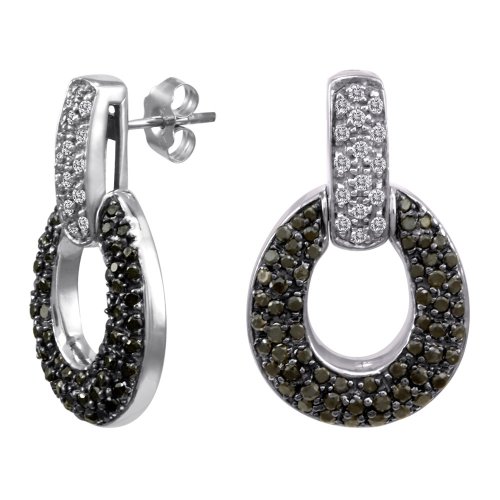 14k White Gold Black and White Diamond Oval Dangle Earrings (1 1/4 cttw, H-I Color, I2-I3 Clarity)