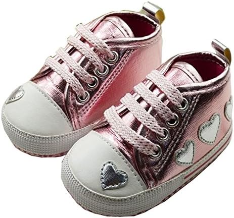 Baby Girls Sport Casual Shoes With Heart Shape Design First Walker Sneakers For Kids (7-12 months, Pink)
