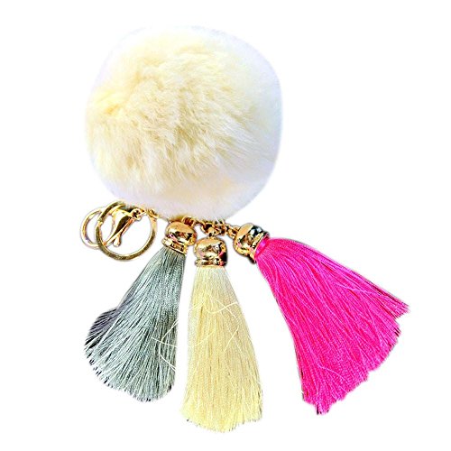 Sankuwen Cute Plush Fur Ball Tassel Keychain Backpack Hang Decorations (Beige)