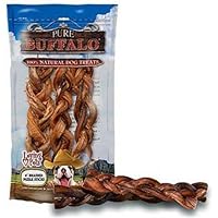 Loving Pets Pure Buffalo 9-Inch Braided Bully Stick Dog Treat, 2-Pack