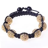 White Crystals Yellow Gold Tone Macrame Beaded Shamballa Ball Unisex Bracelet