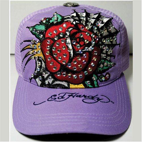 Buy Ed Hardy Rhinestone Purple Rose Cap / Hat