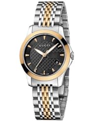 Gucci Womens YA126512 Gucci timeless Steel and Pink PVD Black Dial Watch