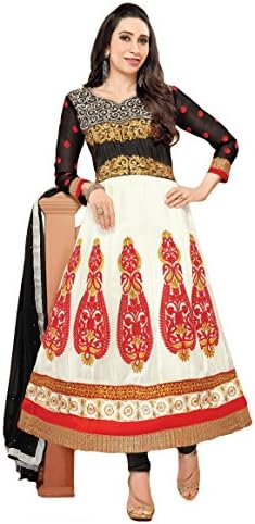 Stylowoman Women's Anarkali Georgette Semi Stitched Salwar Suit One Size White