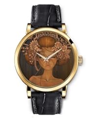 SPRAWL Aanalog Fashion Series Gold Ladies Watches of Genuine Black Leather Strap,Unique Wrist Watch for Women Girls Designed with Golden girl with fancy hairstyle