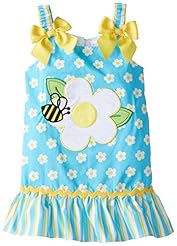 Girls  Applique  Striped Print Cotton  Dress With a Bow(s) and Ruffles