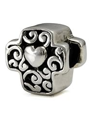 Ohm Sterling Silver Cross with Heart Bead Charm