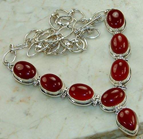 DESIGNER .925 STERLING SILVER NECKLACE WITH GENUINE CARNELIAN GEMSTONES