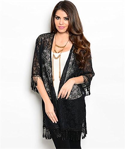 Black Fringe Lace Kimono Cardigan Size Medium
