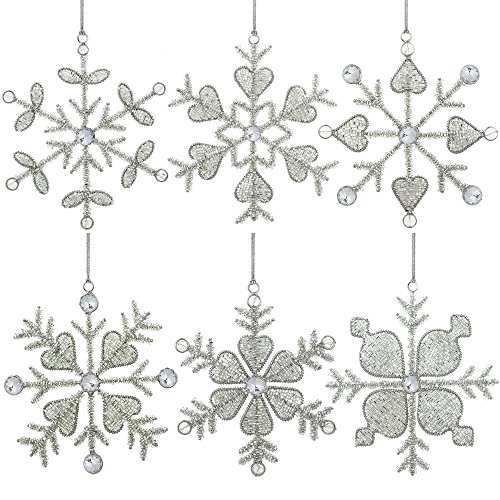 Set of 6 Handmade Snowflake Iron and Glass Pendant Christmas Ornaments, 6 Inches Set of 6 Handmade Snowflake Iron and Glass Pendant Christmas Ornaments, 6 Inches
