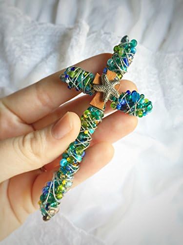 Blue and Green Beaded Starfish Cross Wall Decor