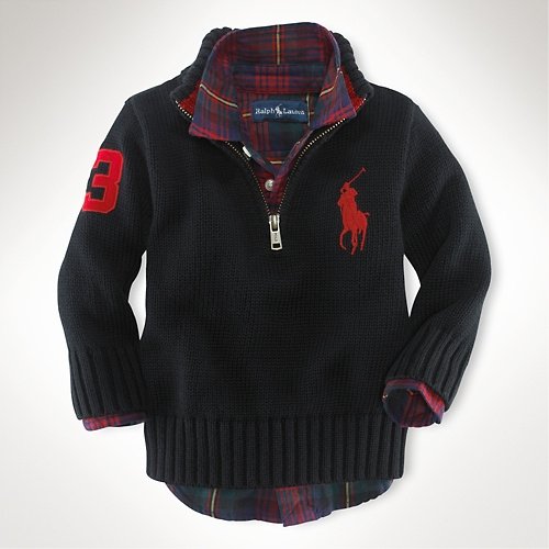 (ラルフローレン) RALPH LAUREN ビッグポニー・ジップアップセーター(黒)