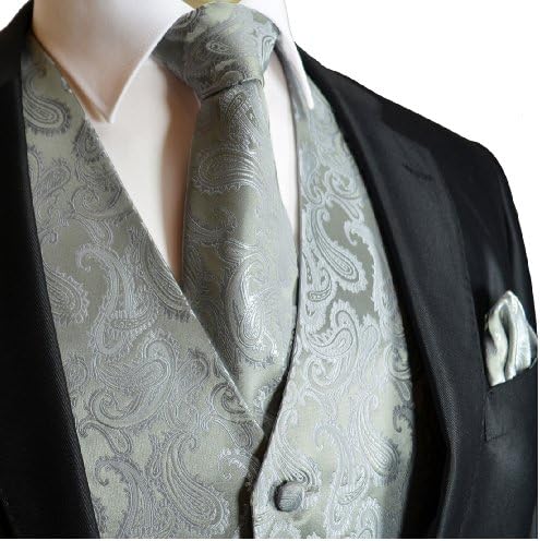 Brand Q Wedding Vest Set Gray Paisley 3pcs Tuxedo Vest + Necktie + Handkerchief XS