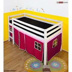 Kinderbett Hochbett Spielbett Kinderhochbett wei� mit Lattenrost Vorhang