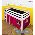 Kinderbett Hochbett Spielbett Kinderhochbett wei� mit Lattenrost Vorhang