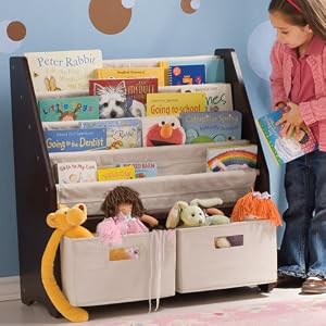 Sling Bookshelf with Storage Bins for Kids Espresso