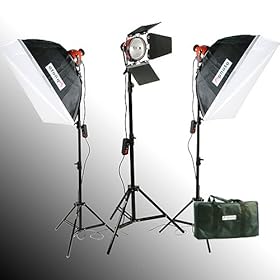 ePhoto Focusable 3 Spot and Flood Light 2400 watt lights Constant Continuous Video Studio kit FL100R