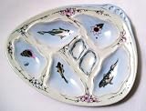 Fish Shell Floral Flowers Porcelain Oyster Plate Gold Accent