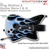 PS2 Guitar Hero I & II White Wireless Controller Skin Metal Flames Blue by WraptorSkinz TM (GUITAR NOT INCLUDED)