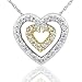 0.32cttw. Double heart pendant set with pave round diamonds in a two tone gold.
