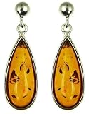 Silver Ladies Large Amber Teardrop Dropper Earrings