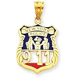 14K Gold Enameled New York Police 911 Badge Pendant