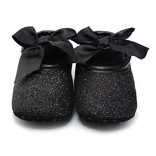 Ecosin Baby Girl Soft Sole Bowknot Bling Bling Shoes Prewalker Socks Sneakers (11/0-6months, Black)