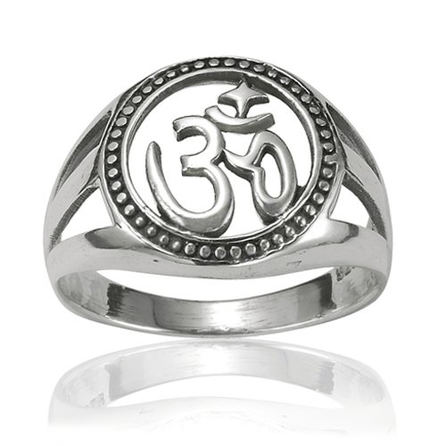 925 Sterling Silver Yoga, Om, Ohm, Aum, India Symbol Band Ring - Nickel Free