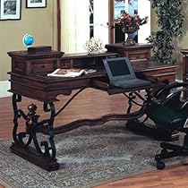 Hot Sale Barcelona Writing Desk (Dark Red Walnut, Black) (37.75"H x 60"W x 30"D)