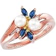 14K Rose Gold Akoya Cultured Pearl, Sapphire and Diamond Ring