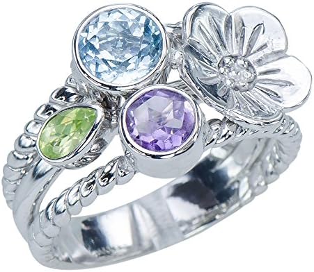 Adorable Swiss Blue Topaz Amethyst Peridot 925 Sterling Silver Rope Band Ring
