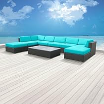 Big Sale Luxxella Outdoor Patio Wicker MALLINA Sofa Sectional Furniture 9pc All Weather Couch Set TURQUOISE