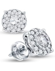 14K White Gold Round Brilliant Cut Diamond - Round Shape Invisible & Channel Set Studs Earrings with Secure Screw Back Closure - (2.00 cttw.)